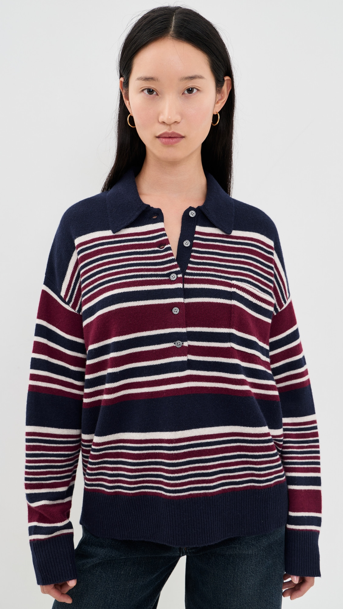 Good American The Oversized Rugby Sweater Multi Stripe XL | Shopbop