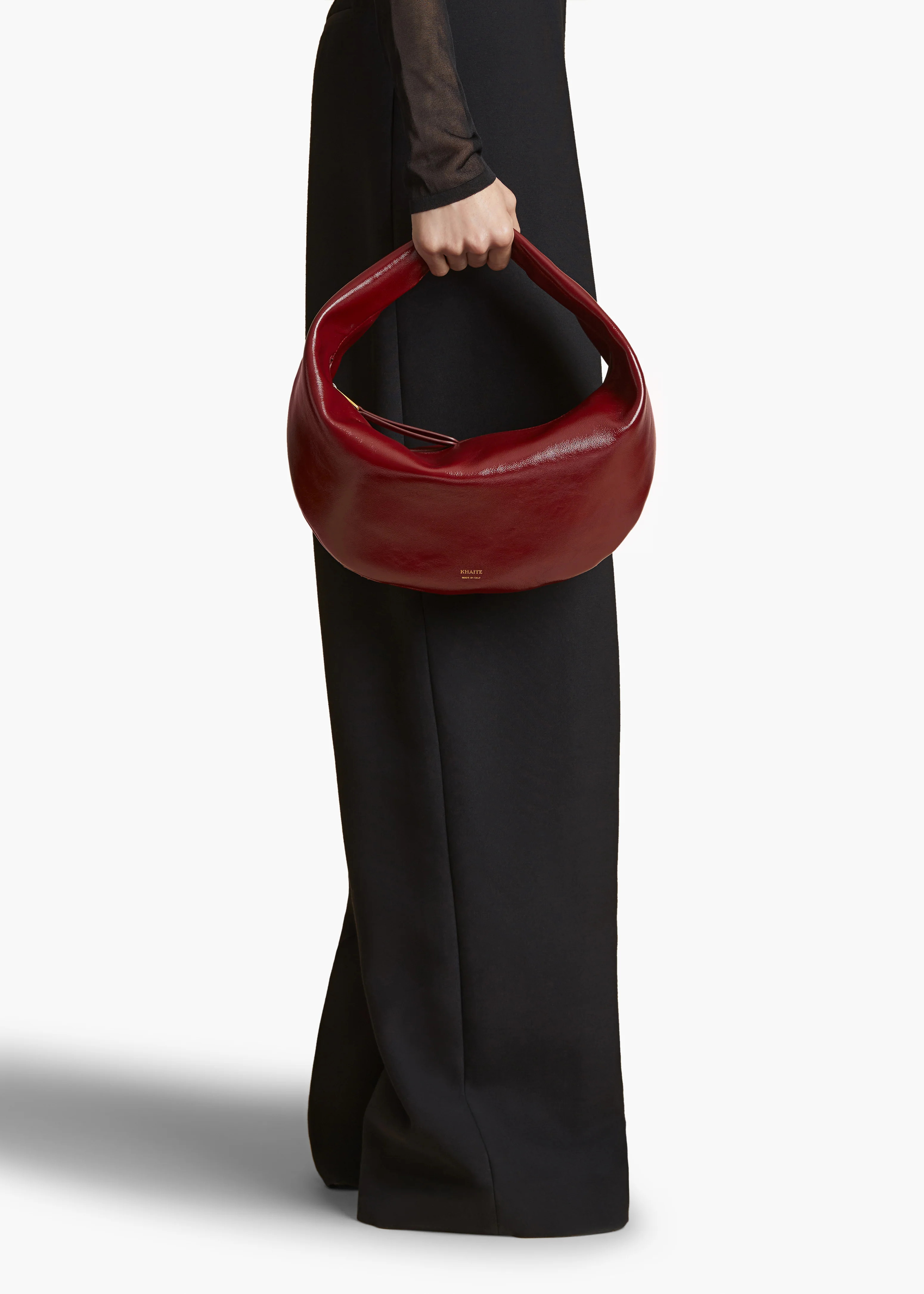 Medium Olivia Hobo in Oxblood Crackle Patent Leather | Khaite