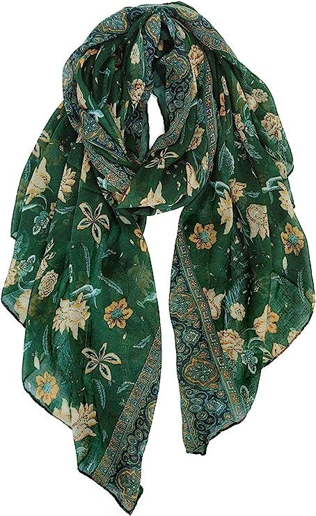 GERINLY Lightweight Scarves Fashion Flowers Print Women Cotton Wrap Scarf Head Shawl for Summer | Amazon (US)