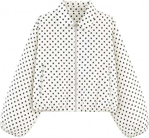 Women's Polka Dot Lapel Collar Cropped Bomber Jacket Zip Up | Polka Dot Cropped Bomber Jacket Wit... | Amazon (US)