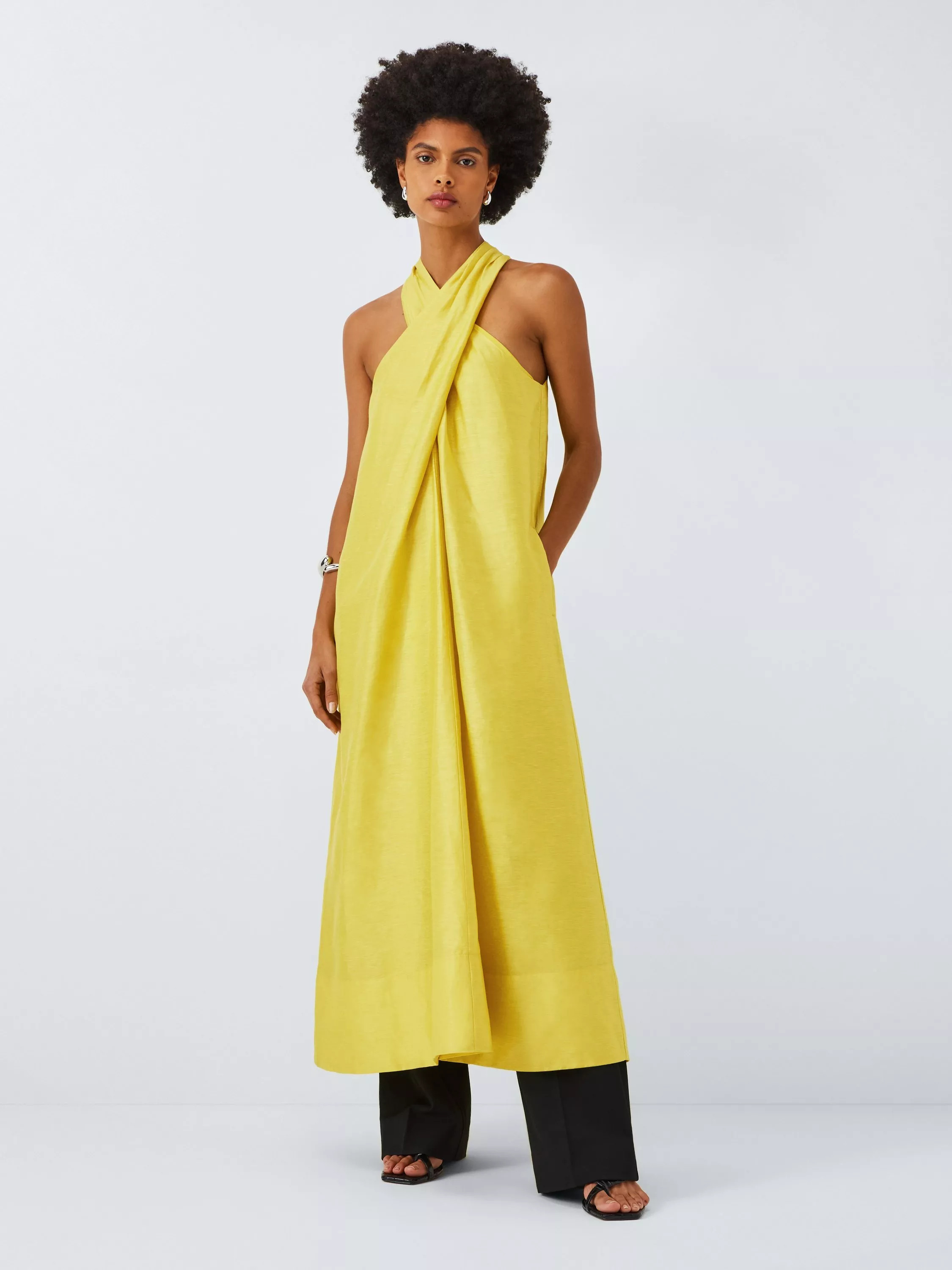 John LewisSleeveless Halterneck Linen Blend Dress, Chartreuse | John Lewis (UK)