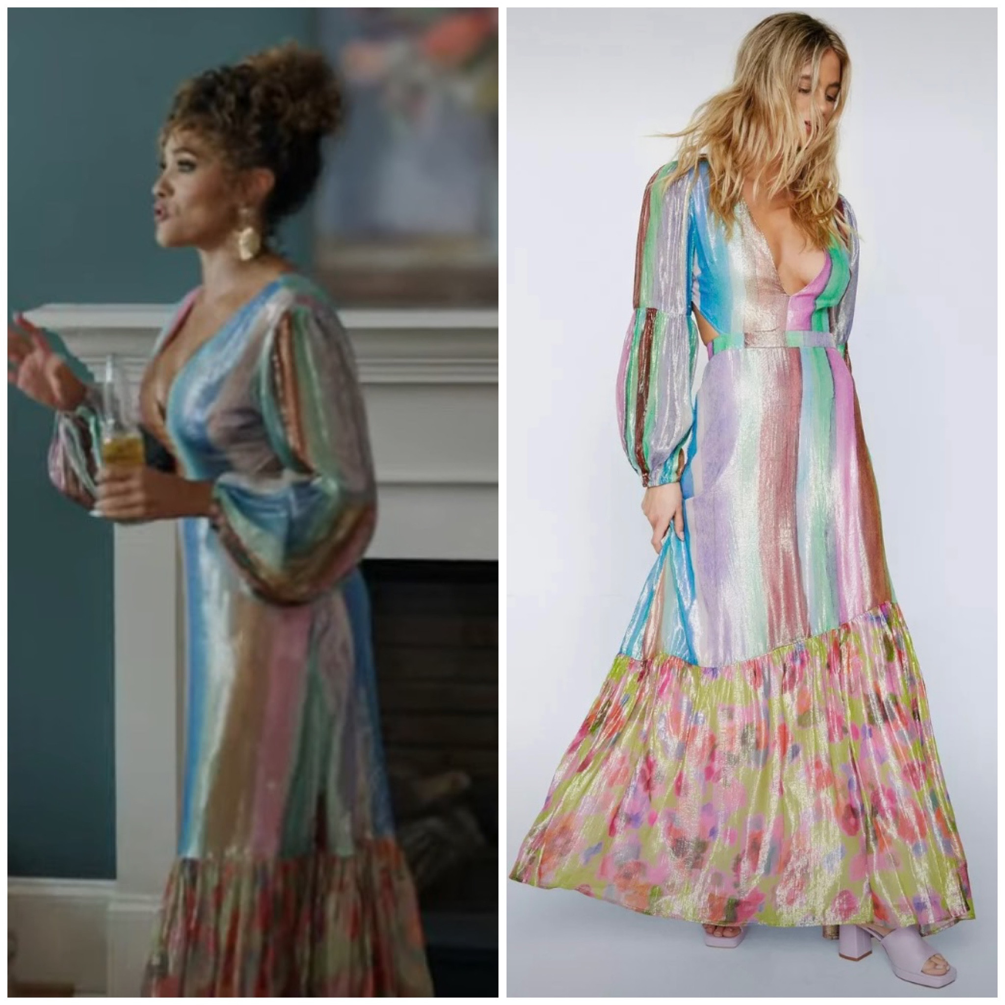 Ashley Darby’s Rainbow Striped Metallic Maxi Dress