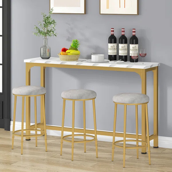 Kyrie Modern Kitchen Counter Height Dining Table Set with 3 Bar Stools | Wayfair North America