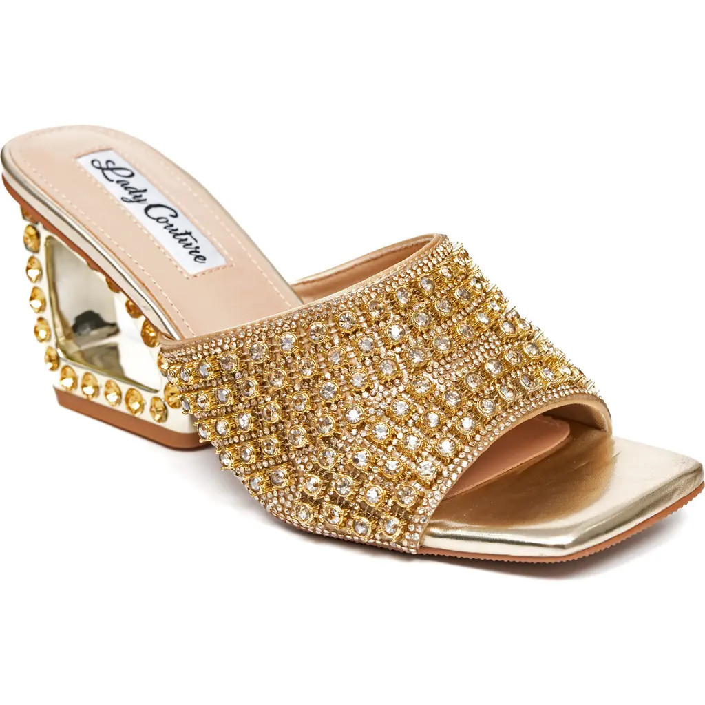 LADY COUTURE Rhinestone Jewel Heel Slide in Gold at Nordstrom, Size 11 | Nordstrom