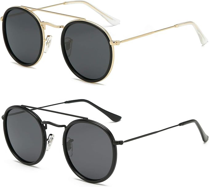 DUSHINE Small Round Double Bridge Sunglasses For Women Men Polarized 100% UV Protection | Amazon (US)