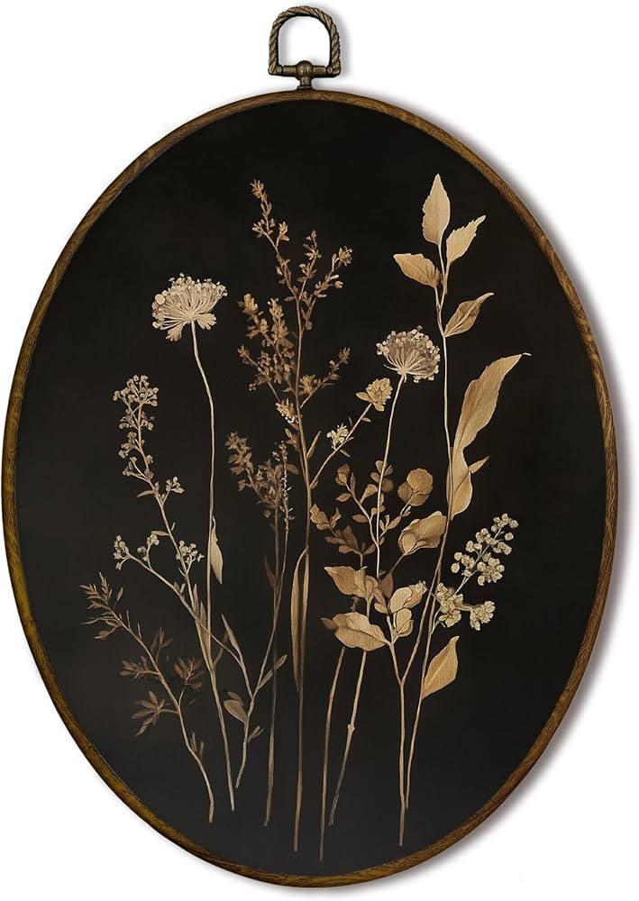 XNXLDYLH Rustic Fall Dark Botanical Oval Framed Wall Art Decor, Dark Cottagecore Academia Floral ... | Amazon (US)