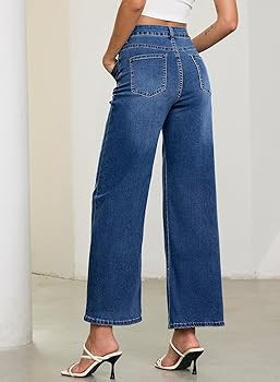 Sidefeel Women's Straight Leg Embroidered Jeans High Waisted Stretchy Wide Leg Denim Pants | Amazon (US)