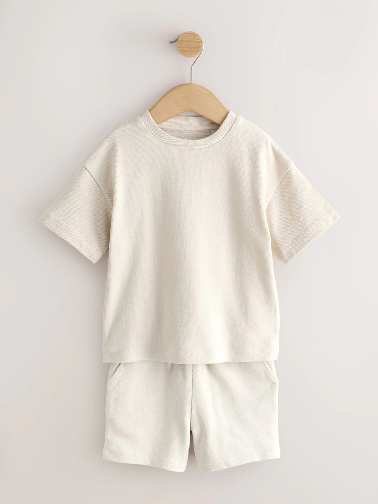Blue/Green/Neutral Textured Short Sleeve T-Shirt and Shorts Set 3 Pack (3mths-7yrs) | Next US