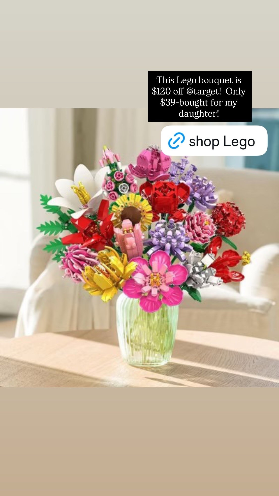 This Lego bouquet is $120 off @target!  Only $39-bought for my daughter!