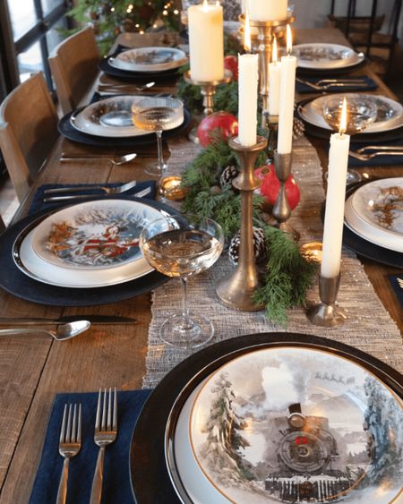 A nostalgic Christmas tablescape that is full of old school charm and whimsy. Complete with a Santa or train salad plate 

#LTKhome #LTKparties #LTKHoliday