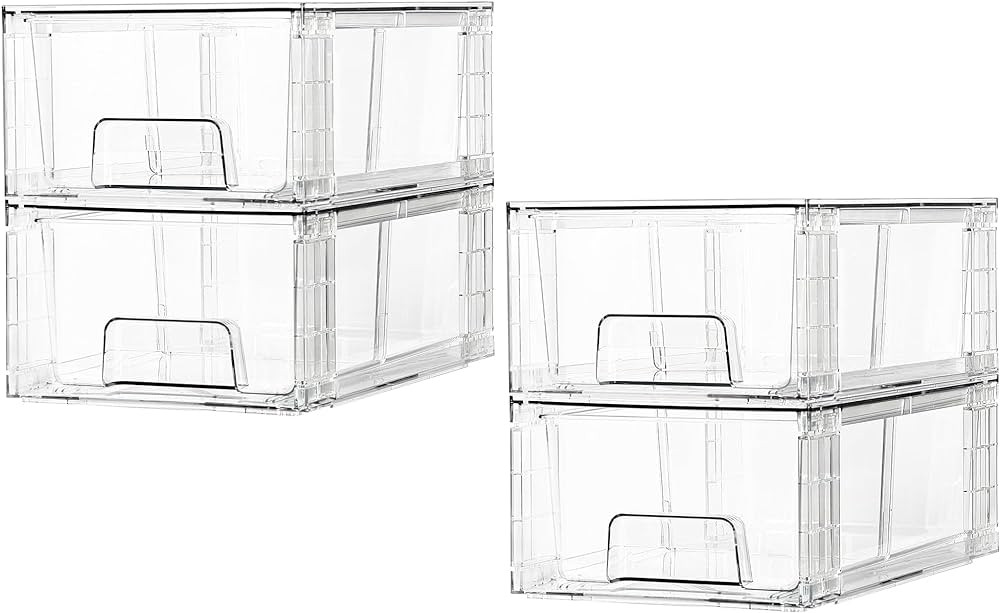 4 Pack Stackable Storage Drawers,Clear Acrylic Drawer Organizers with Handles, Easily Assemble fo... | Amazon (US)