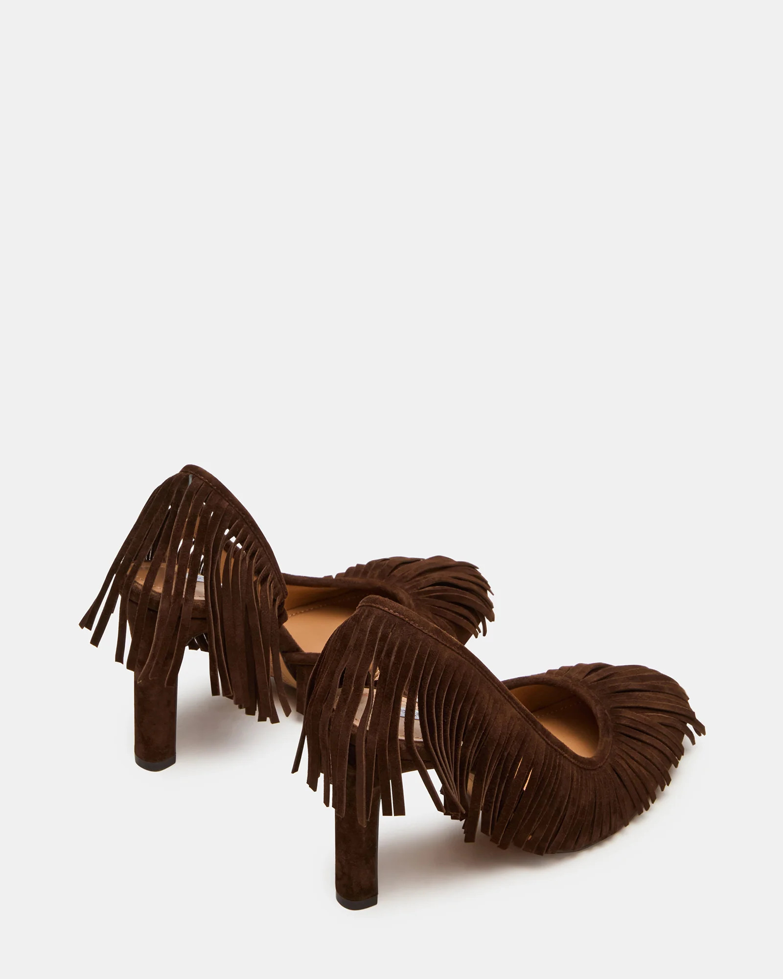 GREER Brown Suede Fringe Slingback Round-Toe Women's Heel | Steve Madden (US)