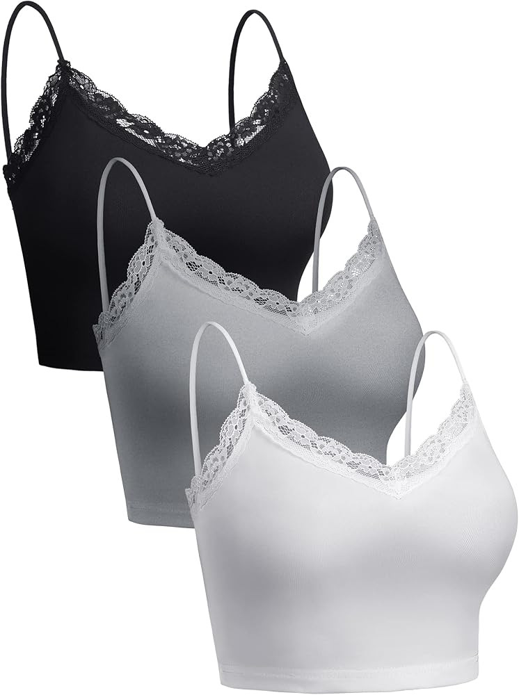 3 Pack Women's Crop Top, Lace Tank Tops for Women, Seamless Half Camisole Basic Solid Spaghetti C... | Amazon (US)