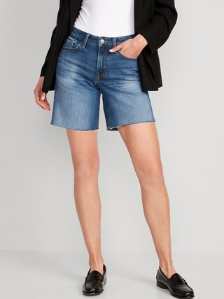 Mid-Rise OG Loose Jean Cut-Off Shorts for Women -- 7-inch inseam | Old Navy (US)