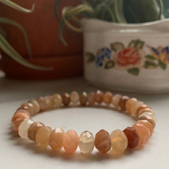 Multicolored Sunstone Rondelles Bracelet | Average 8 mm | Spiritual Junkies | Yoga + Meditation |... | Etsy (US)