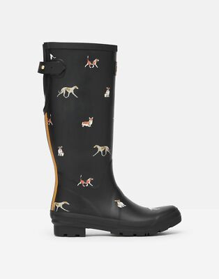 Joules Womens Printed Wellies With Adjustable Back Gusset - Black Dog  | eBay | eBay UK