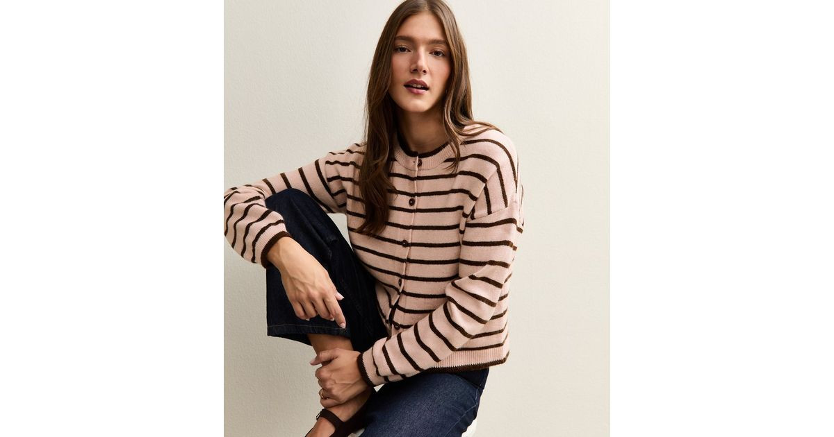 Pink Striped Crew Neck Cardigan | New Look | New Look (UK)