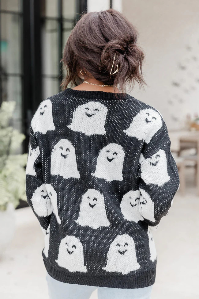 Fa-boo-lous Black Ghost Sweater | Pink Lily