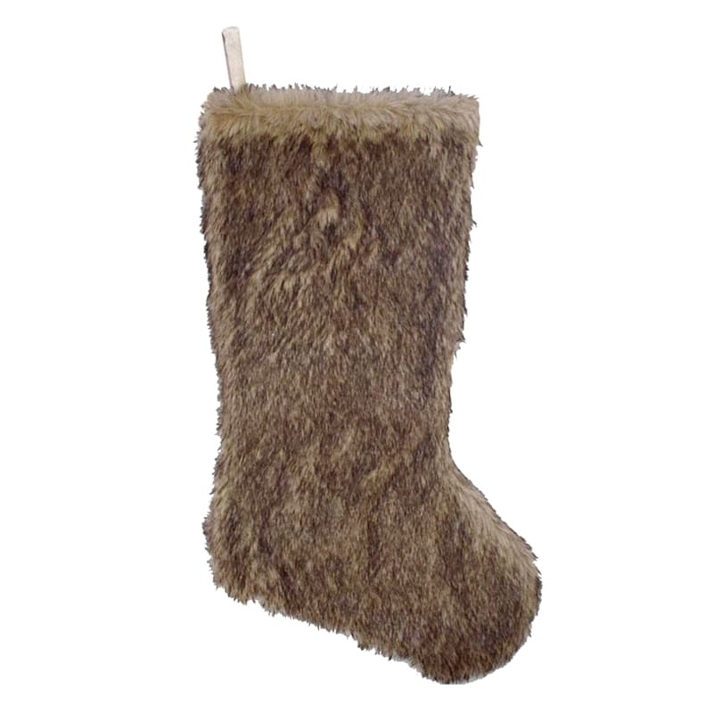 Homespun Holiday Brown Faux Fur Stocking, 21" | At Home