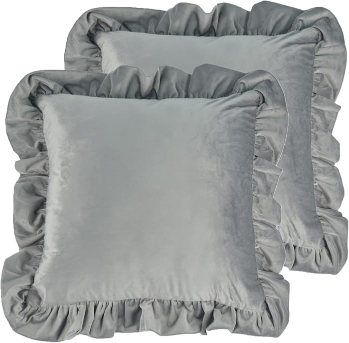 Velvet Ruffle Throw Pillow Covers Couch, Set of 2 Decorative Pillowcases with Ruffles 18x18 Inch ... | Amazon (US)