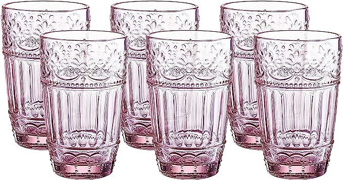 WHOLE HOUSEWARES | Glass Tumblers | Set of 6 Drinking Glasses | 11oz Embossed Design | Vintage Dr... | Amazon (US)