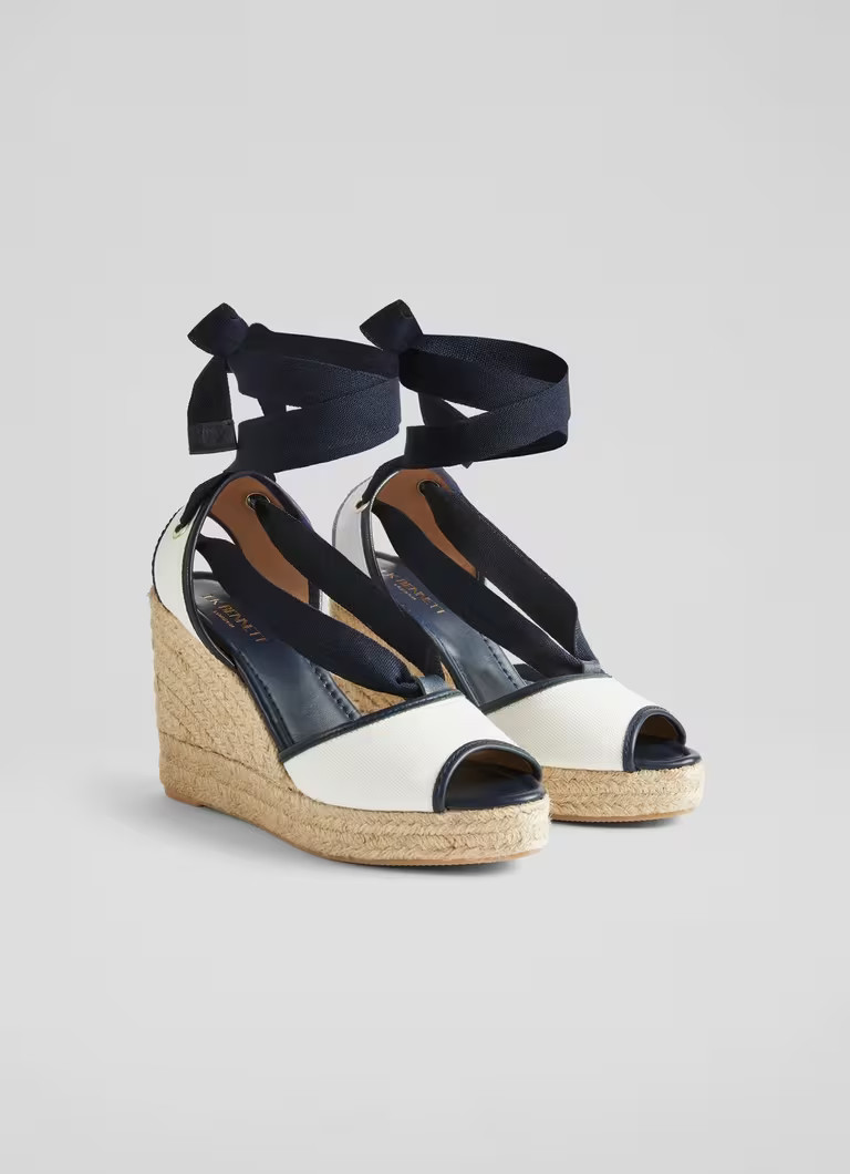 Chiara Ecru and Navy Canvas Espadrille Wedges | L.K. Bennett (UK)