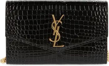 Saint Laurent Uptown Croc Embossed Leather Wallet on a Chain | Nordstrom | Nordstrom