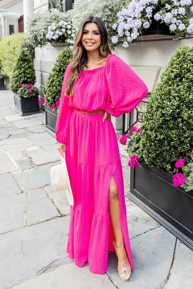 Send A Message Hot Pink Textured Maxi Skirt | Pink Lily