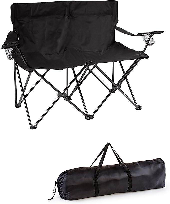 Trademark Innovations, Black Loveseat Style Double Camp Chair with Steel Frame | Amazon (US)