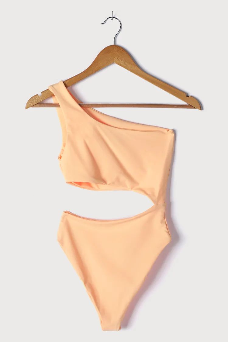 Sun Bound Neon Peach Cutout One-Shoulder One-Piece Swimsuit | Lulus (US)