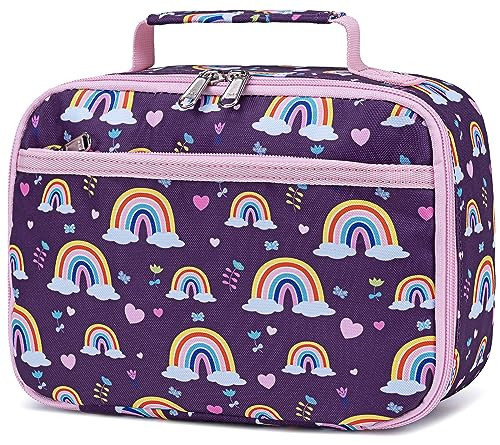 Bluboon Kids Girls Boys Lunch Bag Insulated Lunch Box for school Lunch Cooler Organizer School Kids Lunch Tote (Rainbow-purple) | Amazon (US)