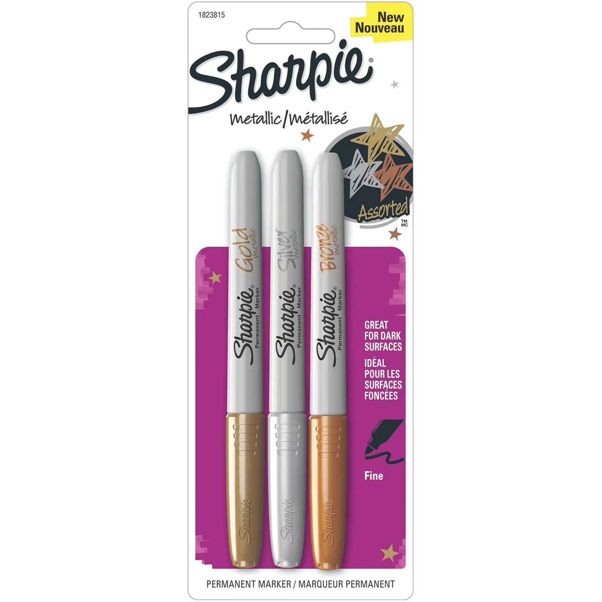 Sharpie Metallic Permanent Markers, Fine Point, Assorted Metallic, 3 Count | Walmart (US)