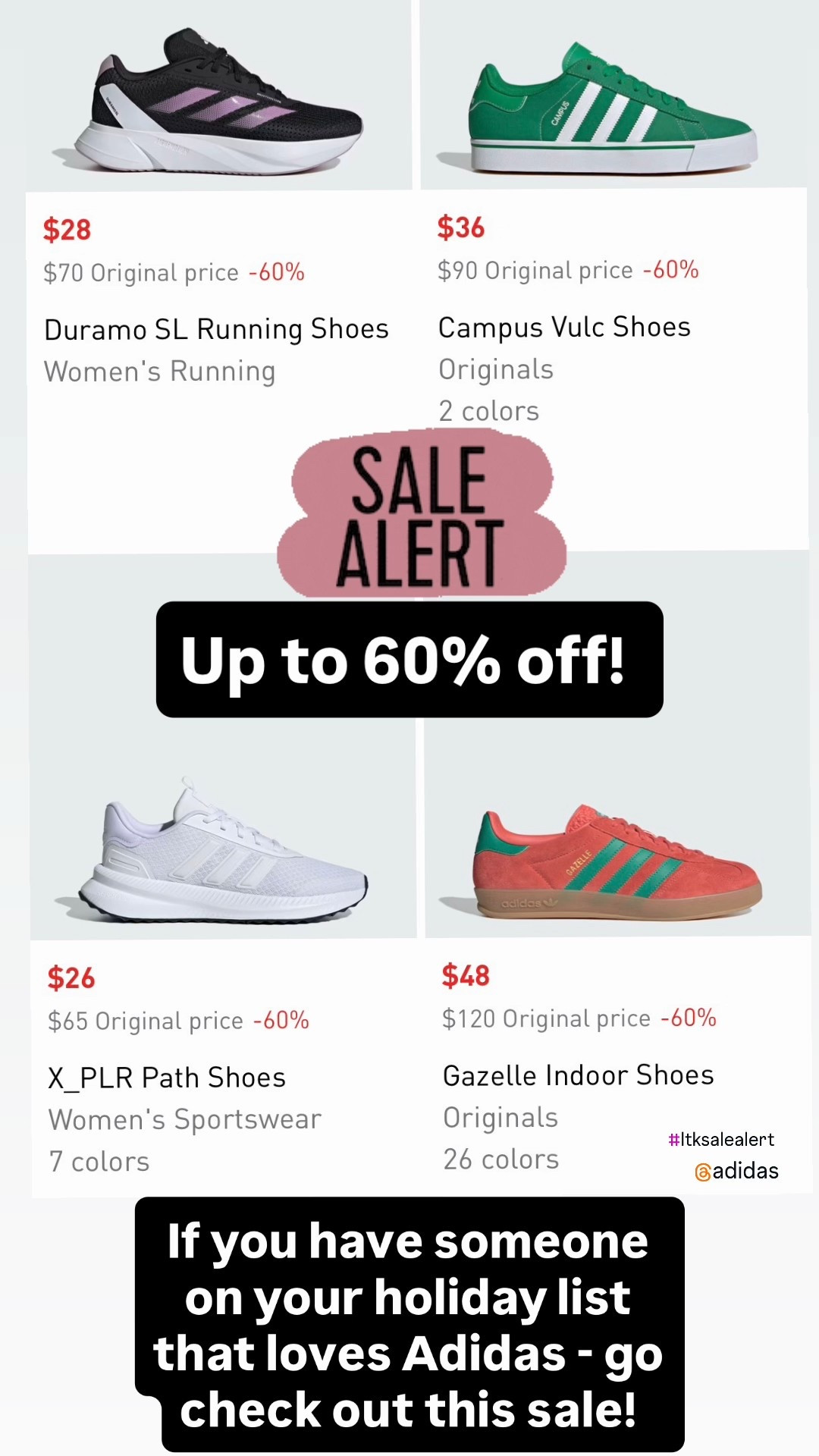 Adidas 

Huge sale at Adidas! Up to 60% off! Great gift ideas! 

Grab the sizes you need before they sell out! 

#LTKShoeCrush #LTKU #LTKFindsUnder50 #LTKActive #LTKMens #LTKKids 

sale, sale alert, Adidas, sneakers, tennis shoes, gift for her, gift for him, holiday gift, running shoes, gift idea, 



#LTKGiftGuide #LTKSaleAlert #LTKHoliday