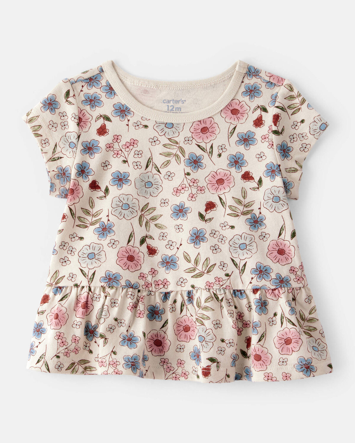 Baby Girl Floral Short-Sleeve Peplum Top - Cream | Carter's Inc