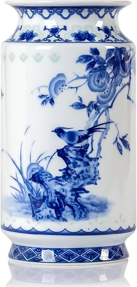 8.3 in Small Ceramic Vases for Flowers, Blue and White Flower Vase for Centerpieces | Amazon (US)