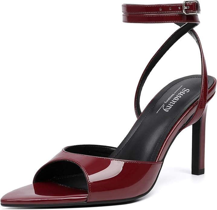 Susanny High Heels for Women Pointed Open Toe Strappy Chunky Block Heels Ankle Strap Stiletto Kit... | Amazon (US)