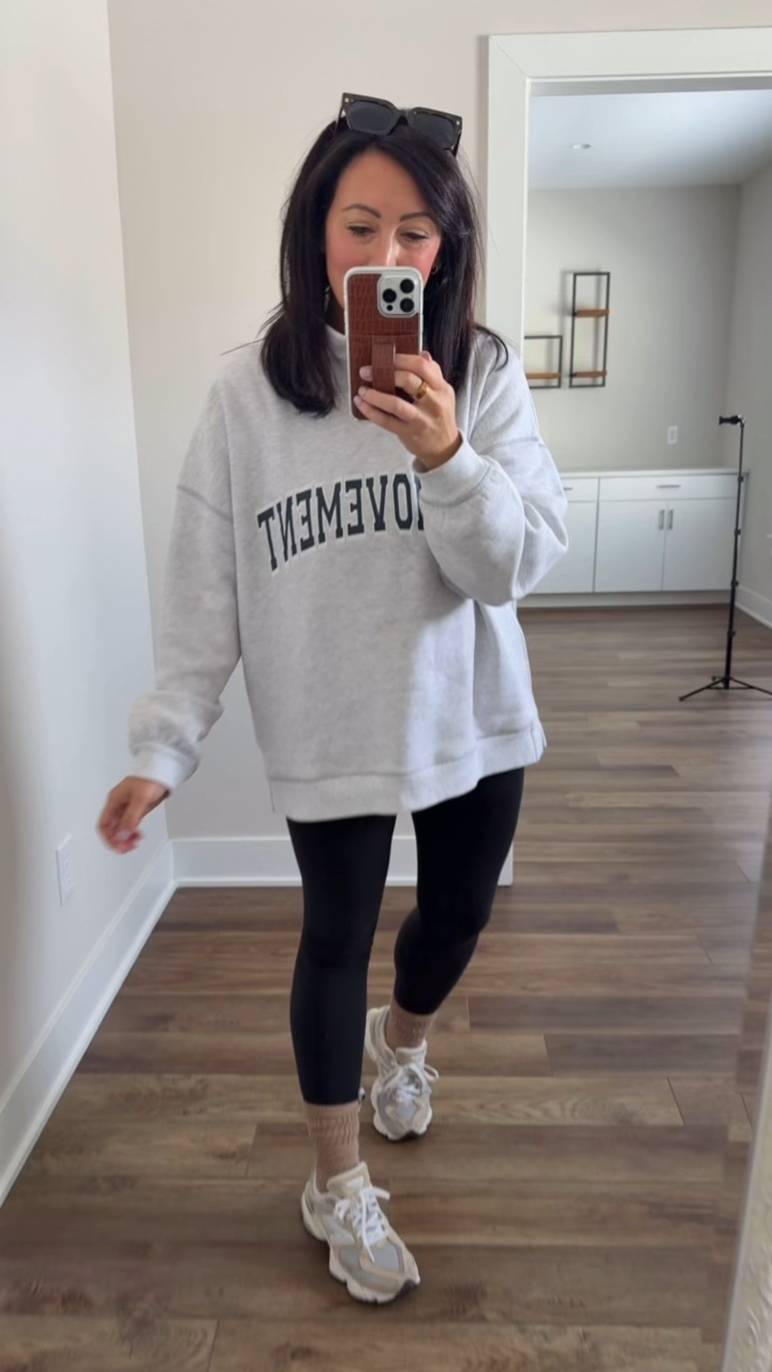 • medium sweatshirt 
• size 6 leggings 
• sneakers true to size 

#LTKPetite #LTKMidsize #LTKootd