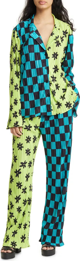 Dressed in Lala Notched Collar Plissé Top & High Waist Pants Set | Nordstrom | Nordstrom