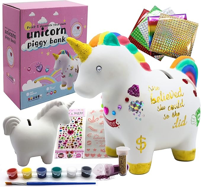 Decorate Your Own Unicorn Piggy Bank for Kids Girls with Easy to Apply Foil Transfers & Glitters-... | Amazon (US)