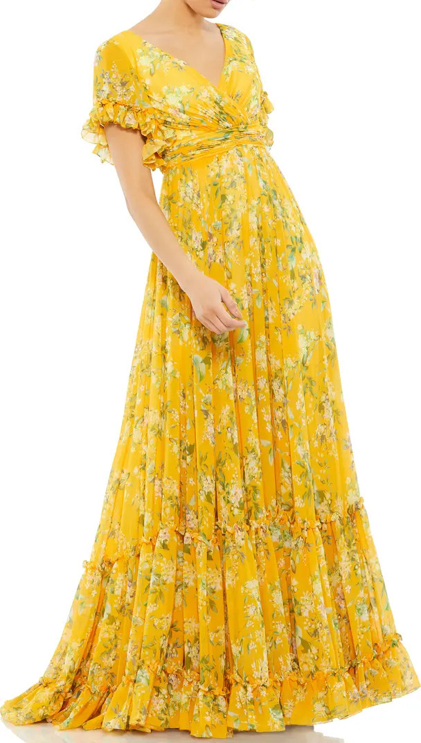 Mac Duggal Flounce Sleeve Floral Maxi Dress | Nordstrom | Nordstrom