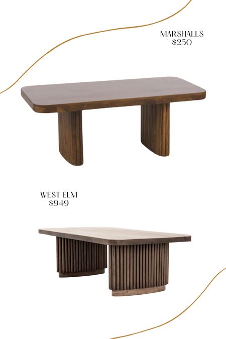 Fluted base coffee table for less! West elm and Marshalls wooden coffee tables rectangular 