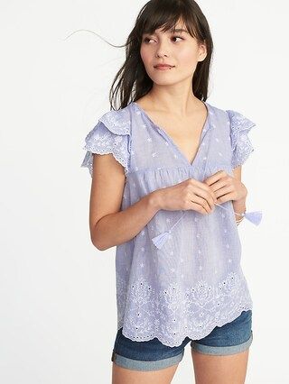Embroidered Eyelet Ruffle-Sleeve Blouse for Women | Old Navy US