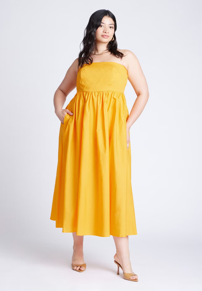 Poplin Fit And Flare Maxi Dress | Eloquii
