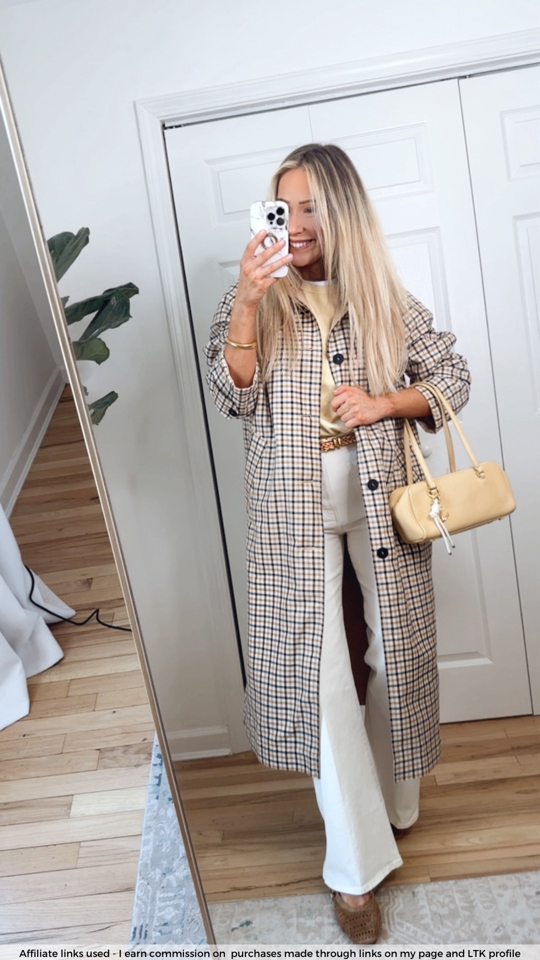 Weekend outfit to run errands spring

Zara spring jacket trench coat reversible
J.Crew wide leg jeans white
Butter yellow bag