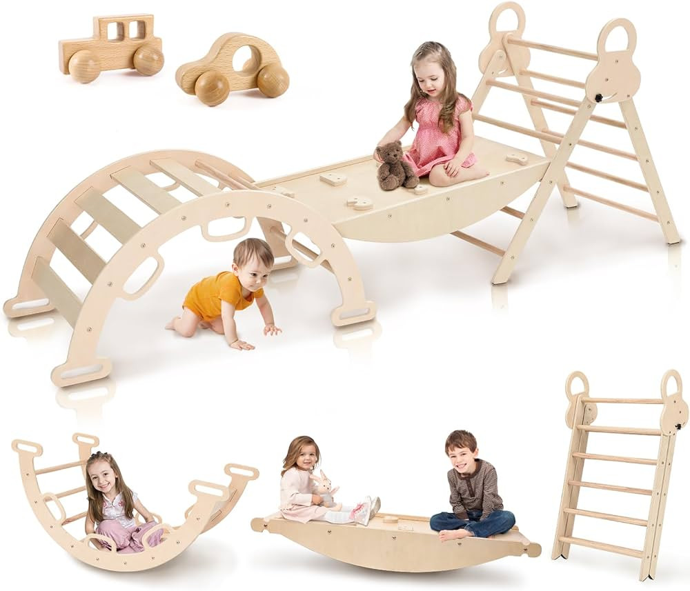 Pikler Triangle Set for Baby, Child 8 in 1 Montessori Extra Large, Climbing Toys for Toddlers 1-6... | Amazon (US)