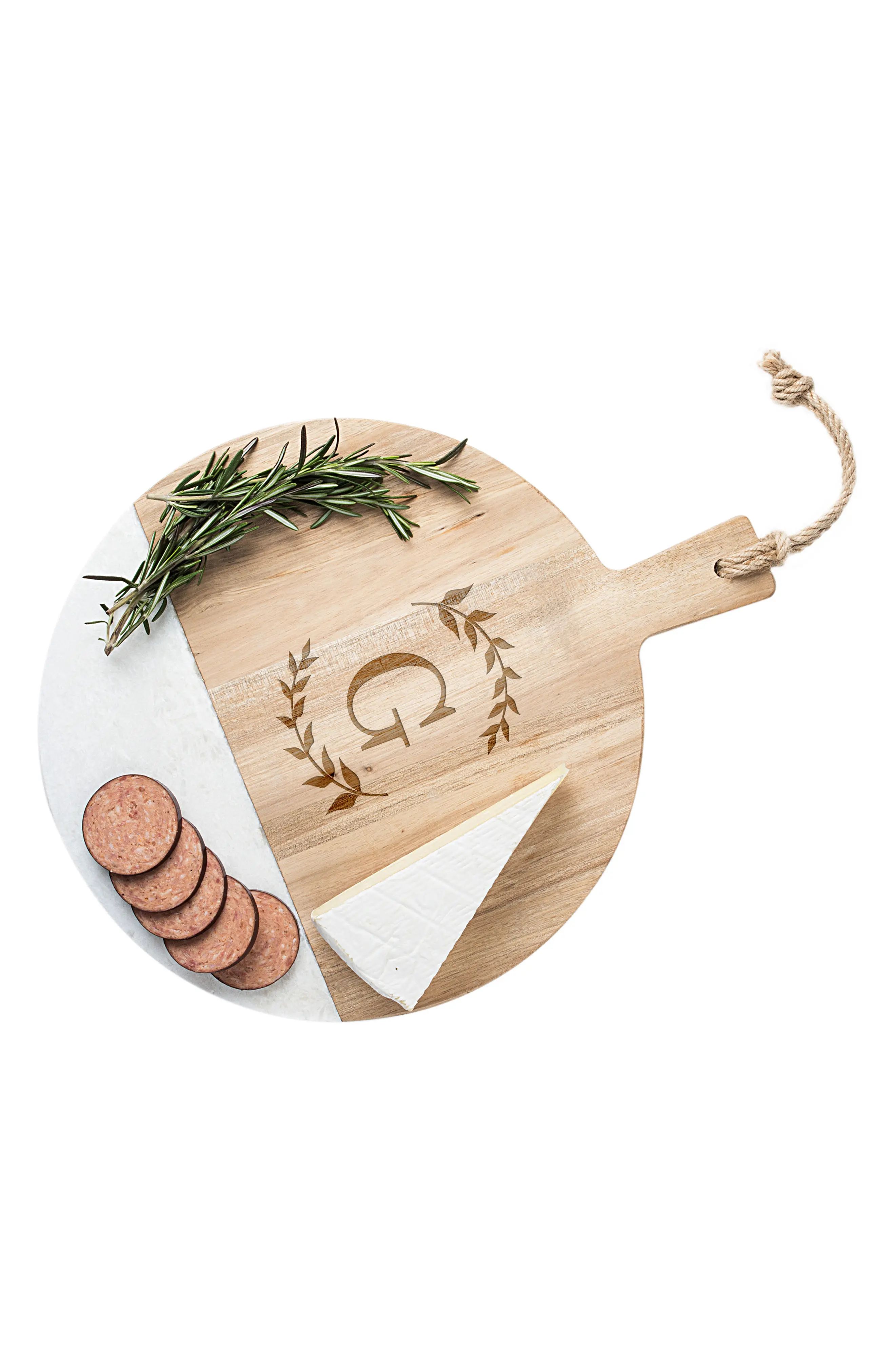 Cathy's Concepts Monogram Acacia & Marble Cutting Board | Nordstrom