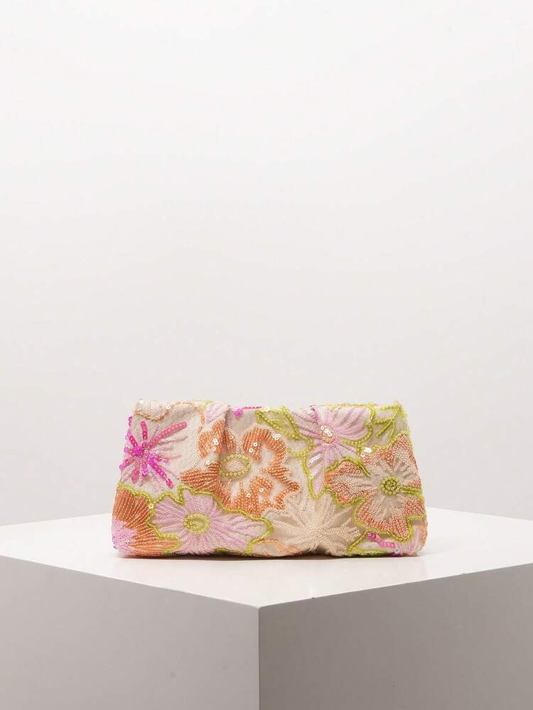 Floral Bag, Sequin Bag, Bridal Party Clutch Bag For Women, Prom Bag, Prom Accessories, Elegant Women's Bag, Wedding Items, Random Pattern Sparkling Prom Wallet | SHEIN