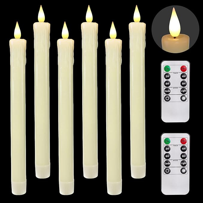 Homemory LED Flameless Taper Candles with Timer, 9.5 Inches Ivory Flameless Candlesticks, Driples... | Amazon (US)