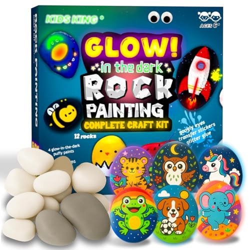 KIDS KING Glow in Dark Rock Painting Kit for Kids Ages 6-12, Art Craft for Party Drawing Activity, Creative Art Party Favors, Complete Set Toys Gifts for Birthday & Holidays, Christmas, Easter | Amazon (US)