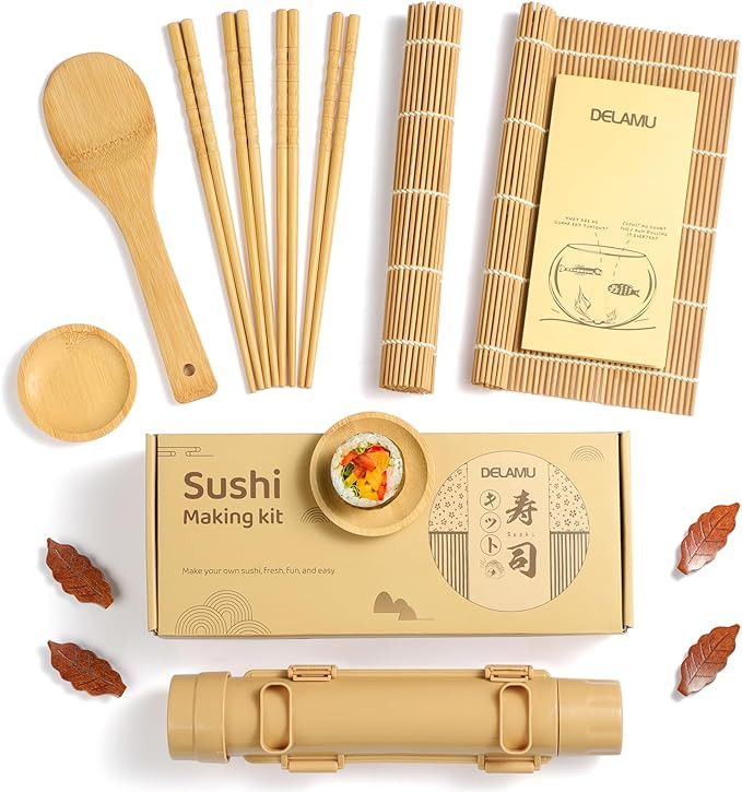 Delamu Sushi Making Kit, [Easy] Sushi Kit for Beginners/Pros Sushi Makers, Practical Bamboo Sushi... | Amazon (US)